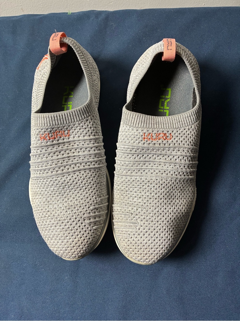 KURU Women’s Slip-On Knit Sneakers - Light Gray with Coral Accents
